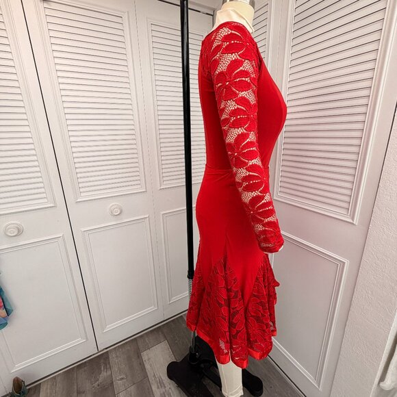 Dance America  Sz M Red Latin/Swing Skirt & Top Lace Insets - Picture 2 of 10
